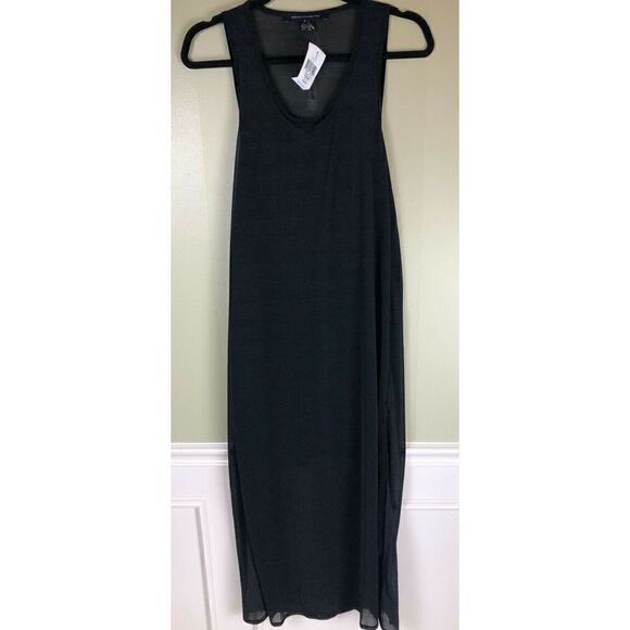 UU-4 French Connection Celia Midi Dress with Sheer Layers BLACK size 2 - Picture 1 of 3